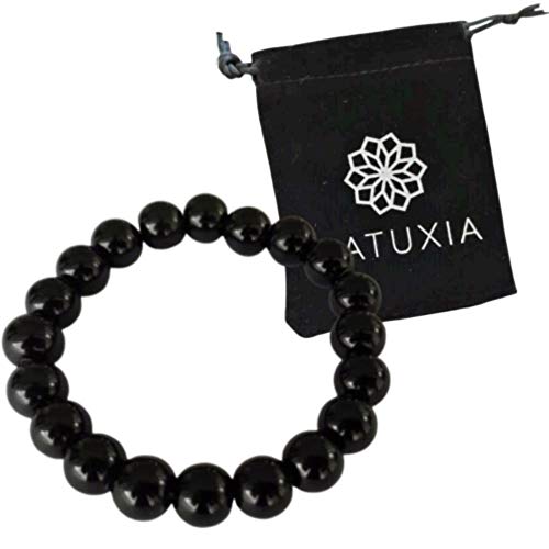 Natuxia Pulsera Turmalina Negra, Pulsera Chakra Raíz, Pulsera Anti EMF Hombre/Mujer, Joyas Piedra de Protección EMF con Iones Negativos