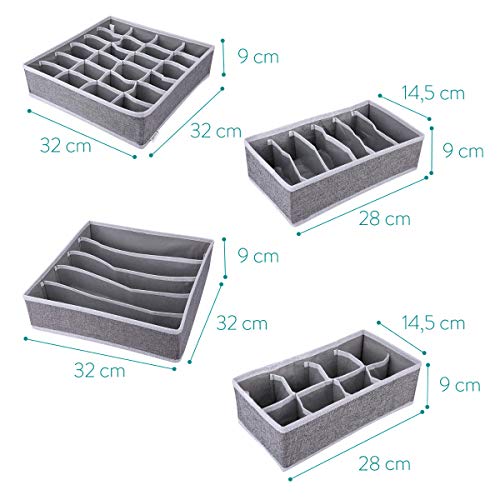 Navaris 4X Organizadores de cajones con Compartimentos - Caja de almacenaje de Tela Plegable - Organizador de Armario para Ropa Interior Calcetines