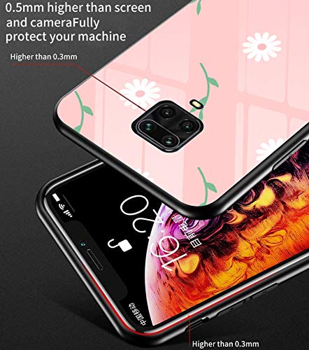 N/D Funda compatible con Xiaom i Redm i Note 9S, margaritas, cristal templado, parte trasera con marco de silicona TPU suave, resistente a los golpes y arañazos