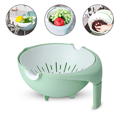 N/D Mousyee Cuenco Colador Colador, Escurridor Pasta, Cesta de Plástico para Lavar Verduras, Diseño de Lavabo de Drenaje de Doble Capa, Coladores de Frutas Desmontables, Uso para Drenaje (Verde)