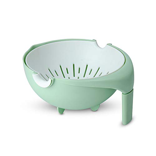 N/D Mousyee Cuenco Colador Colador, Escurridor Pasta, Cesta de Plástico para Lavar Verduras, Diseño de Lavabo de Drenaje de Doble Capa, Coladores de Frutas Desmontables, Uso para Drenaje (Verde)