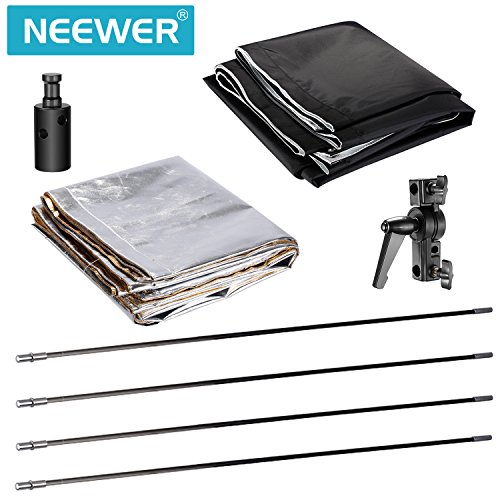 Neewer 88,9 cm x 177,8 cm/90 x 180 cm Estudio fotográfico Dorado/Plateado y Negro/Blanco en Panel de luz Reflector con 360 Degree rotación de un Soporte de Pared y Bolsa de Transporte