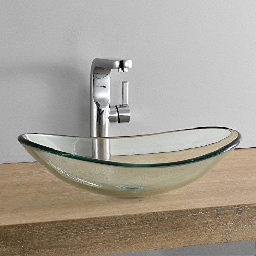 [neu.haus] Lavabo Lujoso en Forma Ronda - (47x30,5cm) - Lavabos sobre encimera - cristal de seguridad - transparente