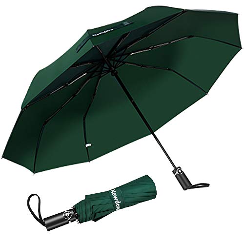 Newdora Paraguas Plegable Automático Impermeable 10 Armazones de Metal Compacto Resistencia contra Viento para Viaje para Hombres y Mujeres (Verde)