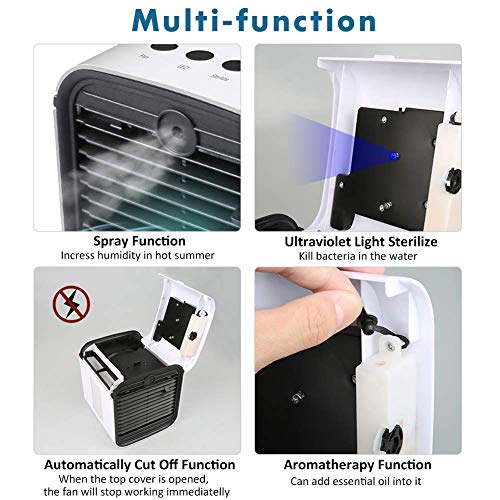 Nifogo Mini Aire Acondicionado Portatil Extraíble Enfriador de Aire en Mesa, Humidificador y purificador 3 en 1, 3 velocidades, para hogar y Oficina