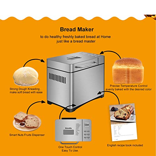 NMBD Automatizado Breadmakers Máquina 2LB con 17 Funciones programadas del Temporizador, no se pegue, Libres de Gluten, Pan de 3 tamaños, 1 Hora Keep Warm W/Auto Fruta y Nuez dispensador KAIRUI