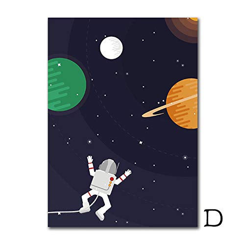 NOBRAND Cartel nórdico Space Nursery Posters para niños Astronauta Cohete Lienzo Pintura Arte de la Pared Luna Imágenes de la Pared para la decoración del Dormitorio del bebé Sin Marco-A_30x40cmX3