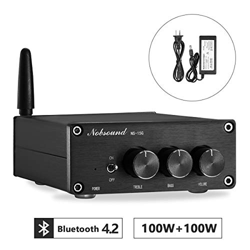 Nobsound Mini TPA3116 - Amplificador digital Hi-Fi estéreo, 200 W (100 W × 2), Bluetooth 4.2, clase D, con fuente de alimentación