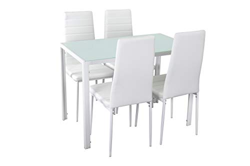 Noorsk Design Conjunto de Mesa de Cocina 105x60 + 4 sillas Clasik (Sillas Blancas)