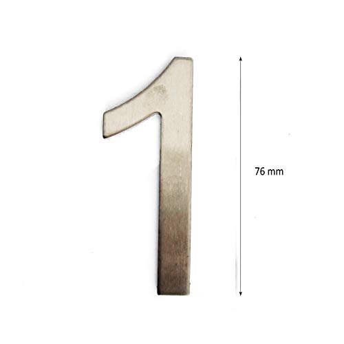 Número de la calle, número de la puerta o número de la casa, en la cifra 1, de acero inoxidable Plata brillante, con soporte adhesivo, de 76 mm de altura (1)