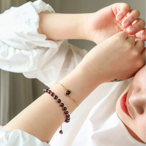 NYKK Pulsera de Plata Regalo del día Natural, Granate Pulsera de Mujer Perla Mori Turmalina Bolsa de Transferencia de Oro Pulsera de los Granos del Lugar de Diseño de San Valentín Pulsera Mujer