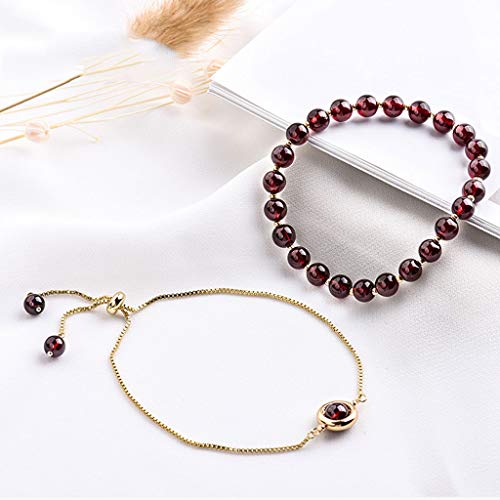 NYKK Pulsera de Plata Regalo del día Natural, Granate Pulsera de Mujer Perla Mori Turmalina Bolsa de Transferencia de Oro Pulsera de los Granos del Lugar de Diseño de San Valentín Pulsera Mujer