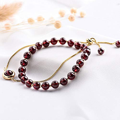 NYKK Pulsera de Plata Regalo del día Natural, Granate Pulsera de Mujer Perla Mori Turmalina Bolsa de Transferencia de Oro Pulsera de los Granos del Lugar de Diseño de San Valentín Pulsera Mujer