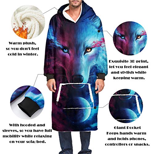 Odot Oversize Hoodie con Felpa, 3D Impresión Usable Bolsillo Bata Manta Sudadera con Capuch Caliente Chaqueta para Casa Sofá TV Oficina Cámping Invierno Hombre Mujer (Un tamaño,Modelo)