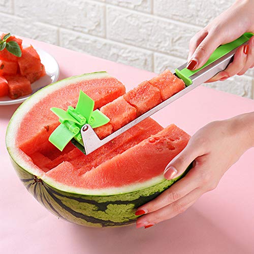 offershop Cortador Cortar Afectado Rebanador Melón Sandía Cantalupo Papaya Calabaza Fruta Rebanadas Cubitos Cuchilla Forma Molino Manual Acero Inoxidable Melones Sandias Pepinos Papayas Calabazas