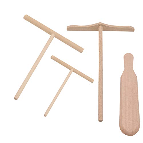 Ogquaton Crepe Spreader Kit de Espátula de Bambú Crepe Pan Hecho a Mano de Madera Natural para Hacer Panqueques de Desayuno Set de 4 Piezas