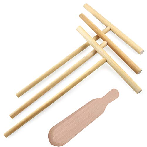 Ogquaton Crepe Spreader Kit de Espátula de Bambú Crepe Pan Hecho a Mano de Madera Natural para Hacer Panqueques de Desayuno Set de 4 Piezas