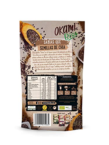 Okami Bio | Semillas de Chia | 100% Orgánico | Vegano | Superalimento | Alto contenido de Fibras| Antioxidantes | Proteinas | Para darle el impulso perfecto a tu día | 250gr.