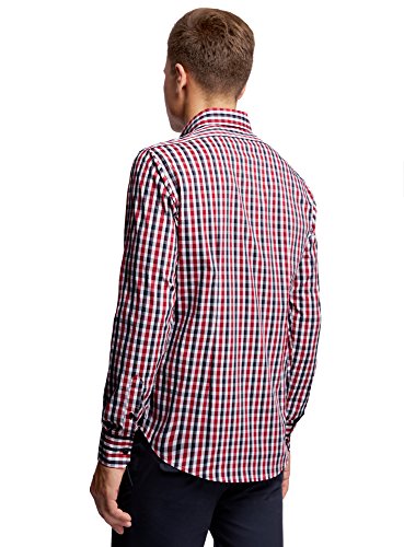 oodji Ultra Hombre Camisa Entallada a Cuadros, Rojo, 41