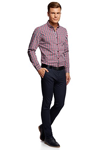 oodji Ultra Hombre Camisa Entallada a Cuadros, Rojo, 41