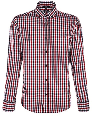 oodji Ultra Hombre Camisa Entallada a Cuadros, Rojo, 41