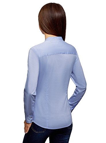 oodji Ultra Mujer Camisa con Pechera y Cuello Mao, Azul, ES 40 / M