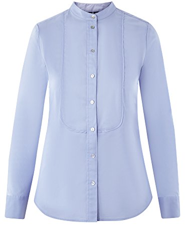 oodji Ultra Mujer Camisa con Pechera y Cuello Mao, Azul, ES 40 / M