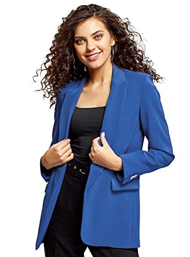 oodji Ultra Mujer Chaqueta Holgada sin Cierre, Azul, ES 34 / XXS