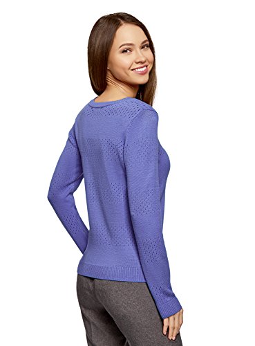 oodji Ultra Mujer Jersey de Punto Texturizado con Cuello Redondo, Morado, ES 40 / M