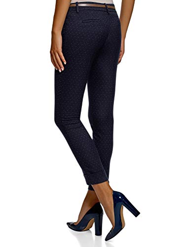 oodji Ultra Mujer Pantalones con Dobladillos y Cinturón, Azul, ES 40 / M