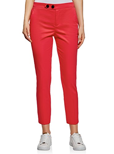 oodji Ultra Mujer Pantalones de Algodón con Botones a Presión Decorativos, Rosa, ES 38 / S