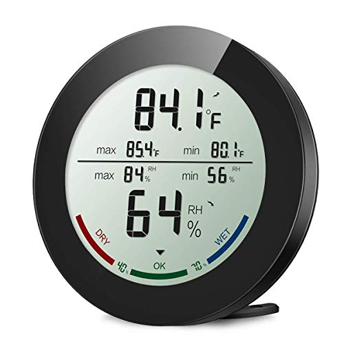 ORIA Digital Termómetro Higrómetro Interior, Medidor Temperatura y Humedad, Temperatura y Humedad Monitor con LCD Pantalla, Min/Max Registros y Tendencia de Temperatura, para Casa y Oficina – Negro