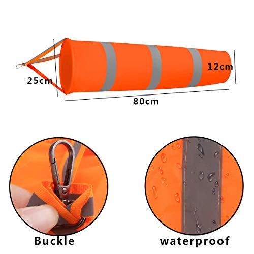 Osuter Manga de Viento 80cm Impermeable con 2PCS Ganchos Calcetín de Viento para Medir el Viento y la Fuerza