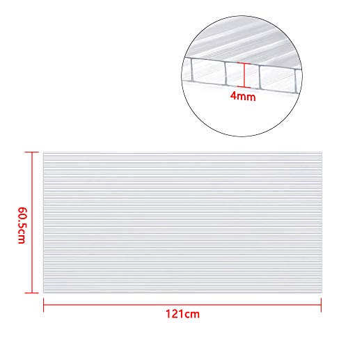 Ouhigher - 14 placas huecas de doble puente de policarbonato transparente, 4 mm de grosor, 60,5 x 121 cm, piezas de repuesto para invernadero de jardín, placas de repuesto de 10,25 m2, transparente