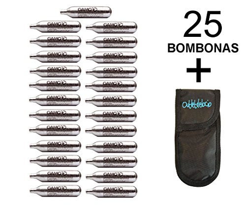 Outletdelocio. 25 bombonas co2 12gr. Umarex/Gamo/ASG para Pistolas y carabinas + Exclusiva Funda portabombonas