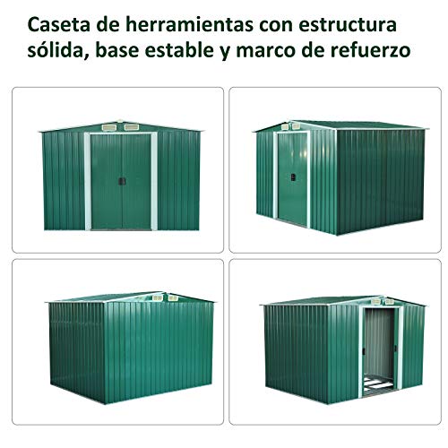 Outsunny Cobertizo Metálica Tipo Caseta de Jardín Terrazas Galvanizado Almacén para Herramientas Jardinería 246x192,5x177,5cm