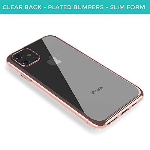 OWM Funda Transparente para iPhone 11 de TPU de Silicona + [Protector de Pantalla de Cristal Templado] Carcasa iPhone 11 Suave de Gel Transparente con Borde de Color (2019) - Oro Rosa