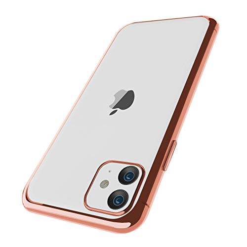 OWM Funda Transparente para iPhone 11 de TPU de Silicona + [Protector de Pantalla de Cristal Templado] Carcasa iPhone 11 Suave de Gel Transparente con Borde de Color (2019) - Oro Rosa