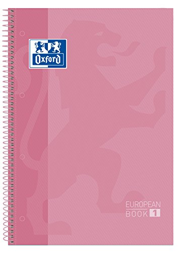 Oxford cuaderno Europeanbook 1, microperforado, tapa extradura, espiral, a4+, cuadrícula 5x5, color rosa chicle