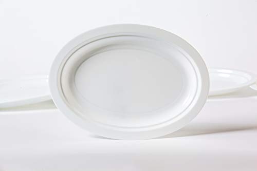 Pack 100 Platos Plástico Duro, Blanco, Ovalado 25cm x 18,3cm - Lavable y Reutilizable - Vajilla Desechables para Catering Bodas Fiestas Cumpleaños Navidad. Grandes Calidades