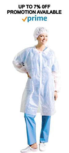 Pack de 10 capas blancas de laboratorio. Unisex desechables de polipropileno. Talla XXL. Cierre de gancho y bucle, cuello, muñecas elásticas, sin bolsillos. Abrigos de poli para uso industrial.