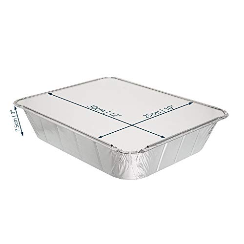 Pack de 10 recipientes rectangulares de aluminio desechables con tapas, bandejas de aluminio con tapas, buenas para hornear, cocinar, almacenar y congelar ~ 25 x 30 cm (10 x 12 pulgadas)