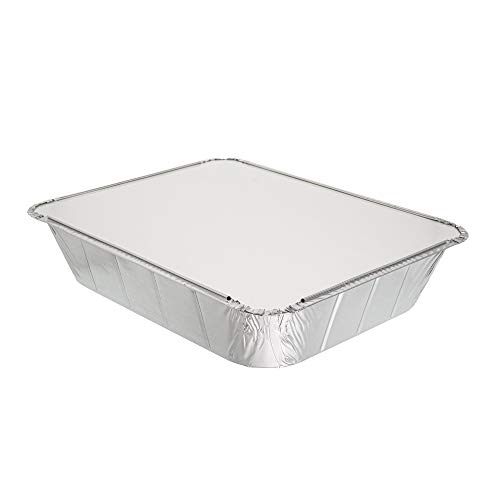 Pack de 10 recipientes rectangulares de aluminio desechables con tapas, bandejas de aluminio con tapas, buenas para hornear, cocinar, almacenar y congelar ~ 25 x 30 cm (10 x 12 pulgadas)