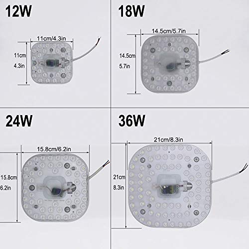 Pack de 2 módulos de reequipamiento LED con soporte magnético, 18 W, 6500 K blanco frío, 145 x 145 mm, 1700 lúmenes, CA 165 – 265 V, listo para conectar para lámpara de techo, no regulable