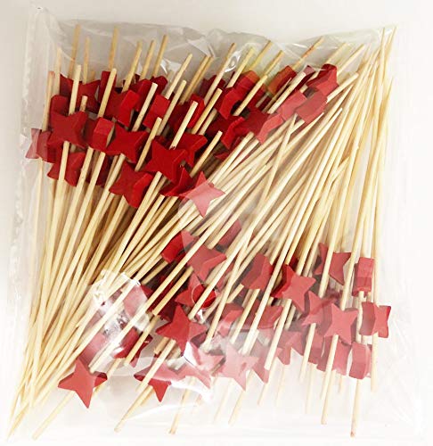 Palos De CÓCtel Palos De Madera De 100 Cuentas Suministros Para La Fiesta Volantes Comidas Para Comer Frutas Bocadillos Bocaditos - Estrellas De Cuatro Puntas Rojo