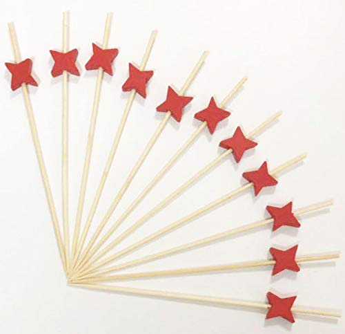 Palos De CÓCtel Palos De Madera De 100 Cuentas Suministros Para La Fiesta Volantes Comidas Para Comer Frutas Bocadillos Bocaditos - Estrellas De Cuatro Puntas Rojo