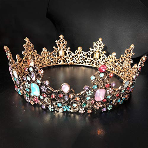 Panpan Vintage Oro de la Reina Corona Incrustaciones de 7 Tipos de Diamantes de Color Joyas de la Princesa del Rhinestone de Coronas Tiara Cabeza de cumpleaños, Halloween, Navidad