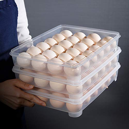 Paquete de 3 soportes para huevos cubiertos para refrigerador, dispensador de caja de almacenamiento de huevos de bandeja de huevos transparente 3X24, contenedores de huevos de plástico apilables.