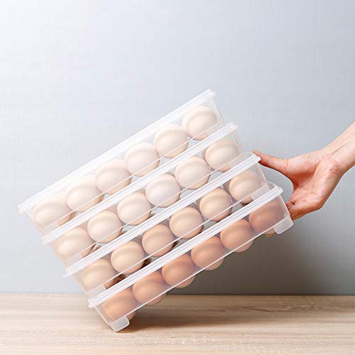 Paquete de 3 soportes para huevos cubiertos para refrigerador, dispensador de caja de almacenamiento de huevos de bandeja de huevos transparente 3X24, contenedores de huevos de plástico apilables.