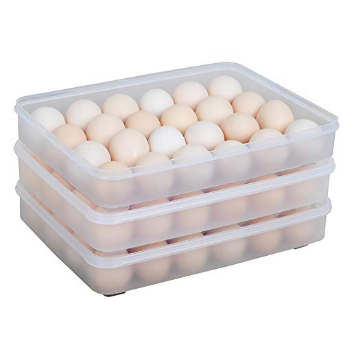 Paquete de 3 soportes para huevos cubiertos para refrigerador, dispensador de caja de almacenamiento de huevos de bandeja de huevos transparente 3X24, contenedores de huevos de plástico apilables.